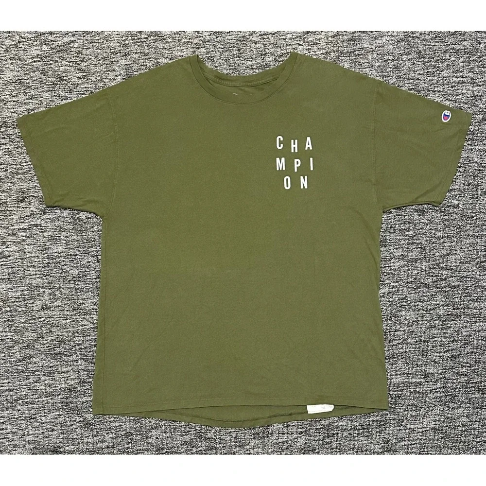 Champion Mens XL Olive Green Graphic T-Shirt Short Sleeve Back Print Cotton Tee - Picture 3 of 7